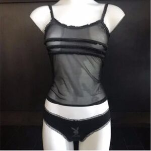 playboy lingerie mesh black & rhinestone cami top